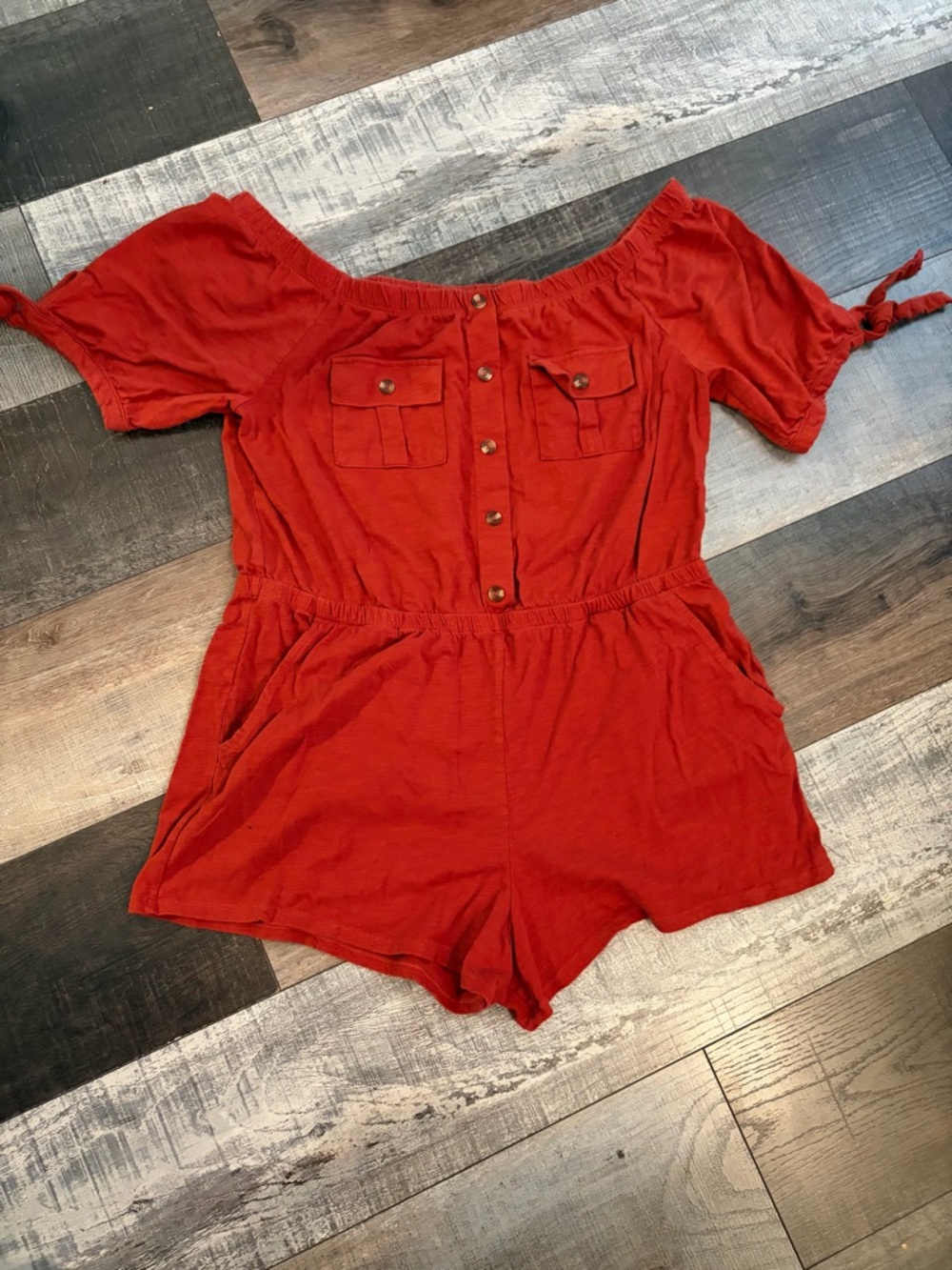 No Boundaries Rust Red/ Orange Off Shoulder Romper XXL Boho Festival